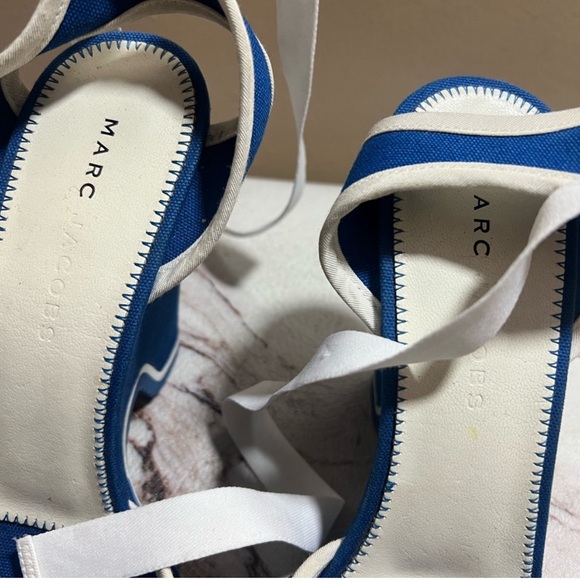 MARC JACOB Blue White High Heels Ankle Strap 8.5 Wedding Evening Bow Tie - Picture 4 of 10